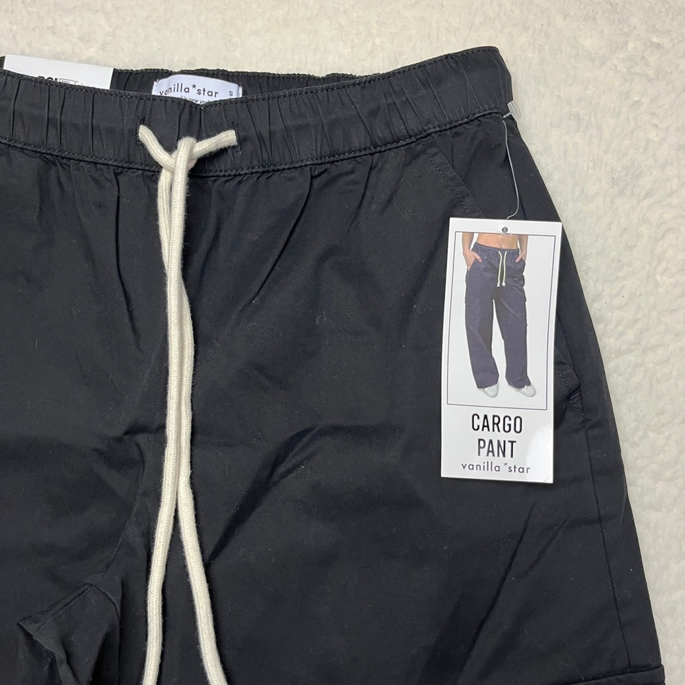 Vanilla Star Cargo Pant Women S Black Wide Leg Elastic Waist Drawstring Utility